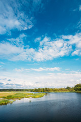 Fototapeta premium River Landscape Under Blue Sky. Summer. Sunny Day