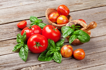 Fresh ripe garden tomatoes and basil