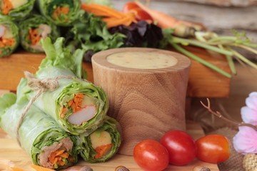 Salad roll vegetables with salad dressing delicious.