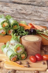 Salad roll vegetables with salad dressing delicious.