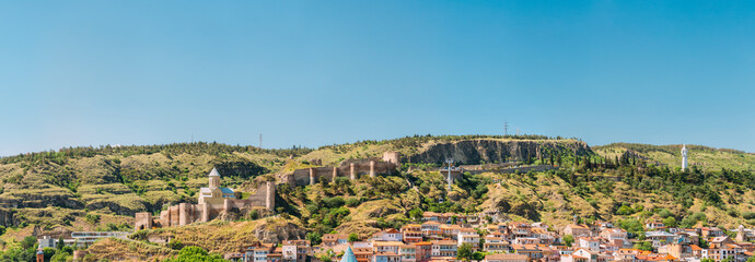 Scenic View Of Narikala Fortress And Bethlehem Church In Tbilisi