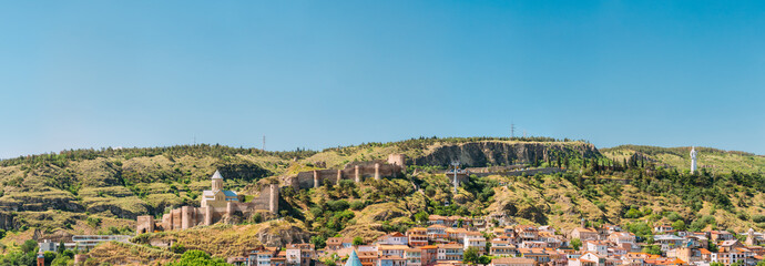 Fototapeta na wymiar Scenic View Of Narikala Fortress And Bethlehem Church In Tbilisi