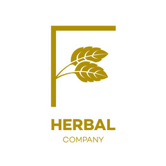 Letter F logo Gold,Green leaf,Herbal,Pharmacy,ecology vector illustration
