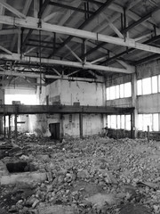 Fototapeta na wymiar Inside destroyed factory
