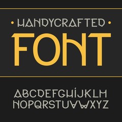 Vector label font, modern style. yellow alphabet on black background
