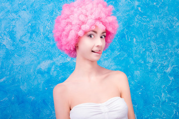 Comic image with female / women / adult with pink wig