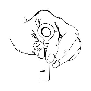 illustration vector hand drawn sketch of hand holding key isolat