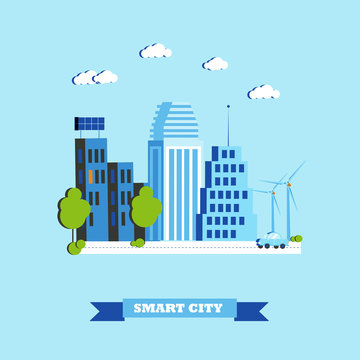 Smart city concept vector illustration in flat style. Modern design with innovation technologies