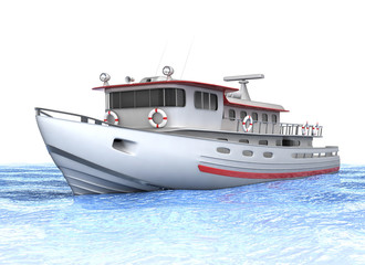 Fototapeta premium Small ship, the fishing vessel. 3d illustration.