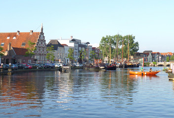 City View of  Leiden along the River on a Sunny day, Netherlands