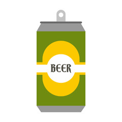Beer can with beer label icon in flat style isolated on white background