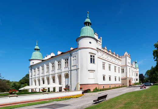 Renaissance castle, palace in Baranow Sandomierski in Poland, often called “little Wawel"