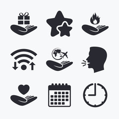 Helping hands icons. Protection and insurance.