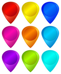 vector set of blank tags on a map of 9 colors