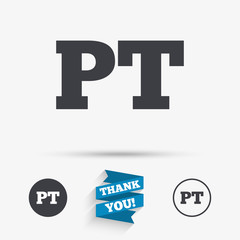 Portuguese language sign icon. PT translation