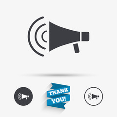 Megaphone sign icon. Loudspeaker strike symbol.