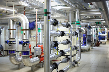 Interior of modern heat boiler with pipes