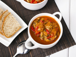 letcho with paprika, zucchini and champignon mushroom