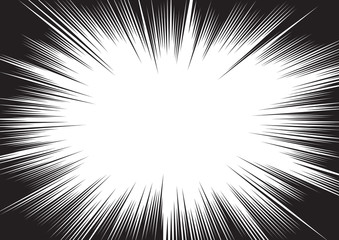 Naklejka premium Background of radial lines for comic books. Manga speed frame, superhero action, explosion background. Black and white vector illustration