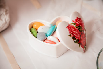 
box in the form of heart with chocolates inside