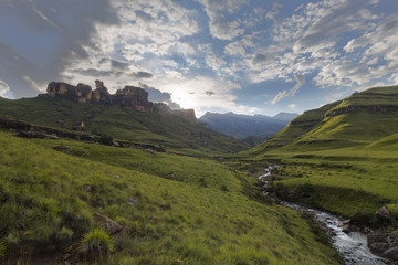 Mountain stream and clouds