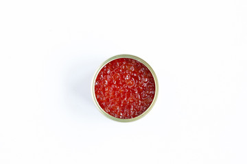 Red caviar in a metal pot