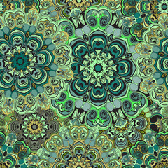 Seamless pattern with eastern floral ornament. Floral oriental design in aztec, turkish, pakistan, indian, chinese, japanese style. Wrapping paper or front-side, vector art.