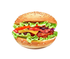 Hamburger isolated on white.