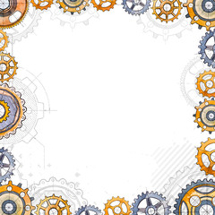 Gears. Under construction blueprint. Watercolor illustration.