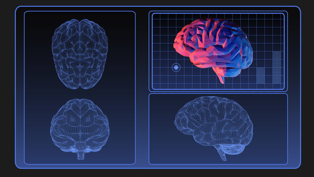 Brain Wireframe Graphic On Monitor Screen