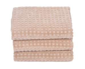 Organic cotton folded bath towels separated on white background