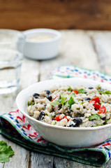 Black beans pepper cilantro cauliflower brown rice