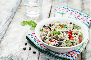Black beans pepper cilantro cauliflower brown rice