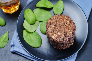 black beans brown rice walnut oat burgers with spinach
