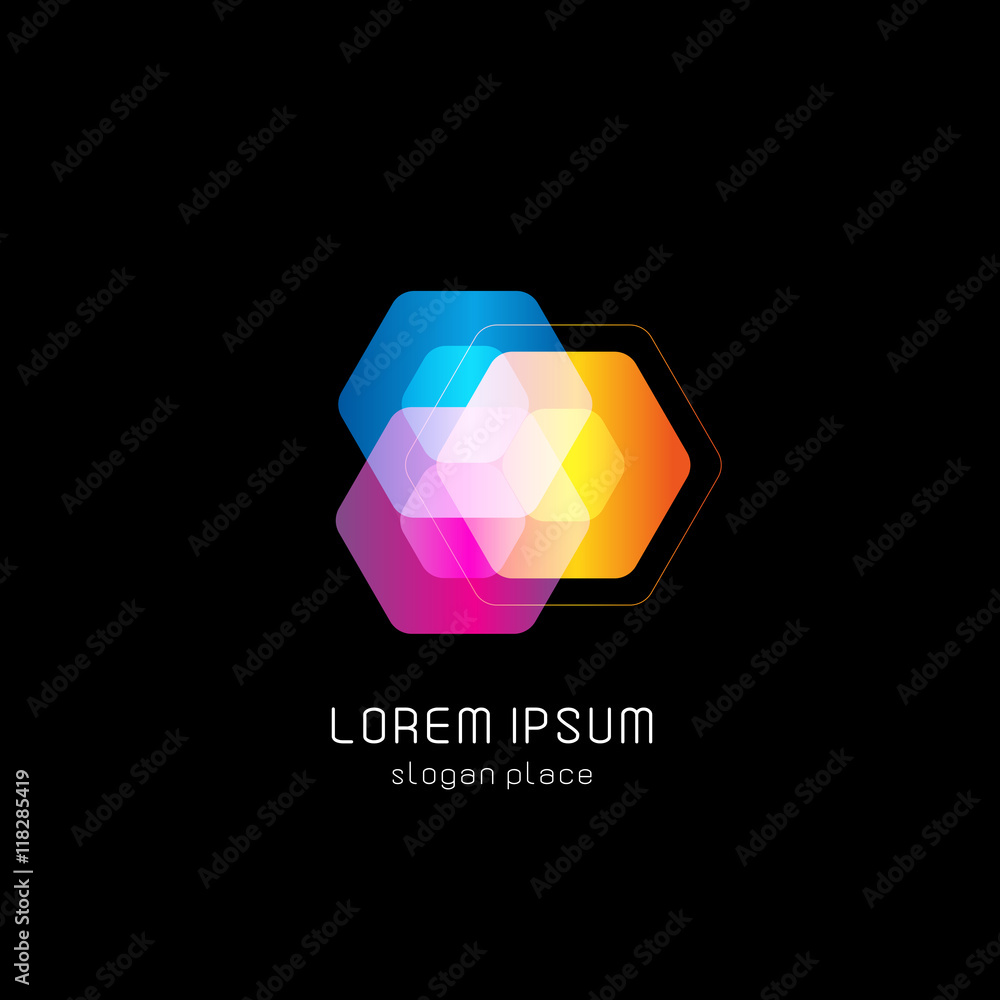 Poster isolated abstract colorful polygons vector logo. geometry logotype. gemstones.