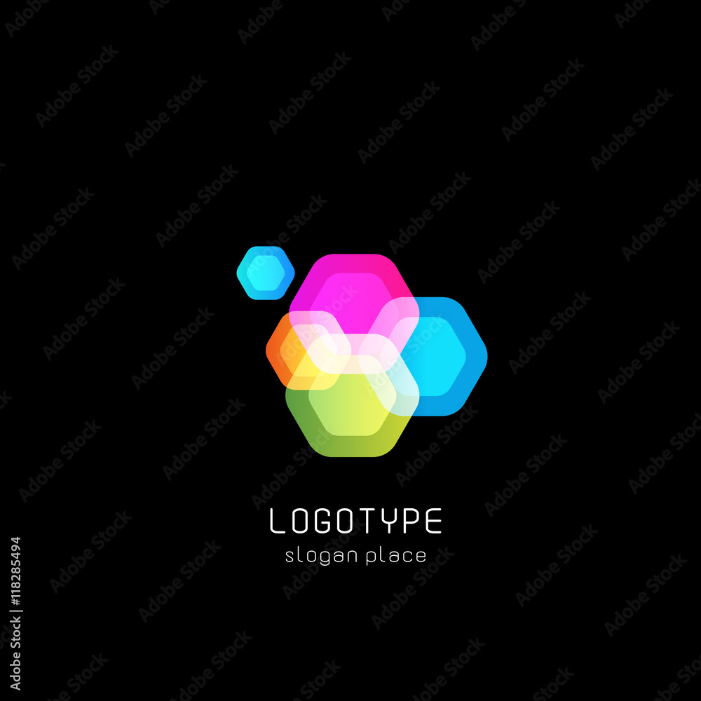 Poster isolated abstract colorful polygons vector logo. geometry logotype. gemstones.