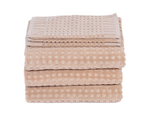 Organic cotton folded bath towels separated on white background