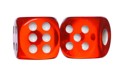 Red and white dices isolated on a white background