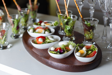 Boiled quail eggs, tomato, lettuce