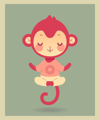 Naklejka premium Cartoon flat monkey in yoga pose. Cute baby animal toy. Vector illustration.