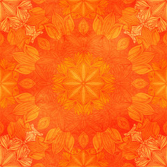 Seamless pattern with floral ornament. Round kaleidoscope and