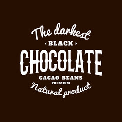 Isolated dark chocolate emblem vector logo. White color writing on the black background. Sweet dessert logotype.