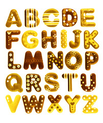  English gold alphabet isolated on white background