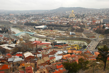 Tbilisi panorama view from the top of the hill, Georgia