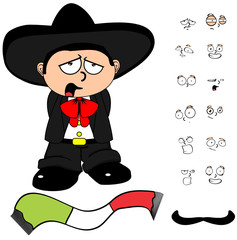 sad kid mexican mariachi cartoon expressions set very easy to edit