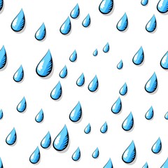 Water drops seamless pattern. Rain drops falling down. Water drops falling in comics design. Water drops seamless background.