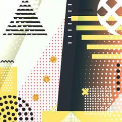 Geometric symbols background memphis for fashion. Pattern abstract elements, for postcards and poster design. Style hipster modern retro cover