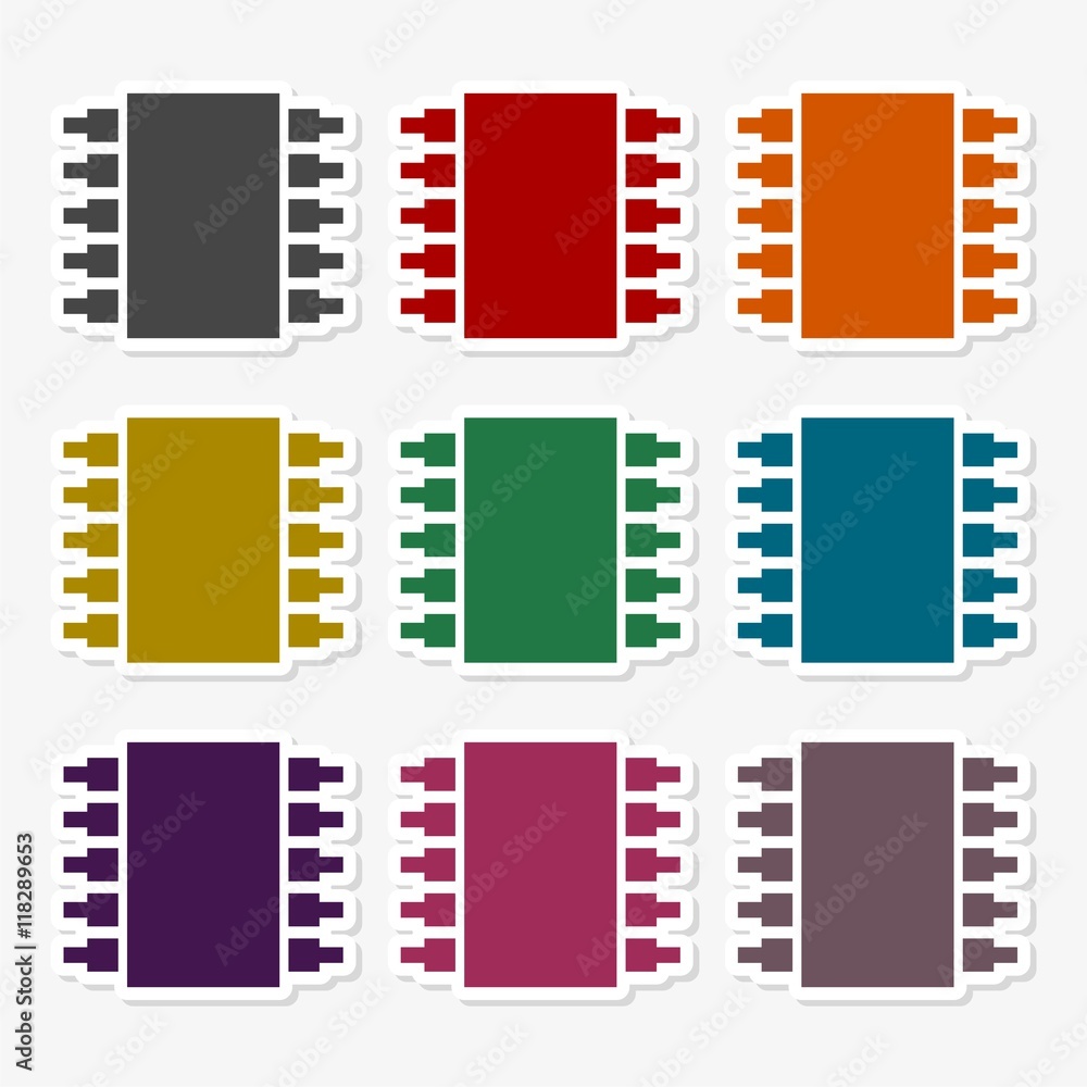 Poster cpu isolated icons. processor symbols. set colorful buttons