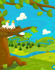 Obraz premium Cartoon happy and funny nature scene - empty stage for different usage - illustration for children