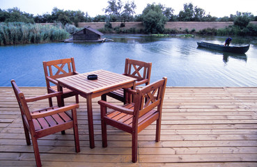 Wood deck with table